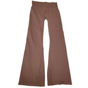 OQQ Ribbed Flare Leggings Brown Size Large